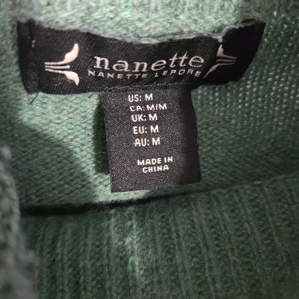Nanette Lepore Green Turtleneck Sweater Split Hem Pocket Sz Medium - Picture 8 of 9